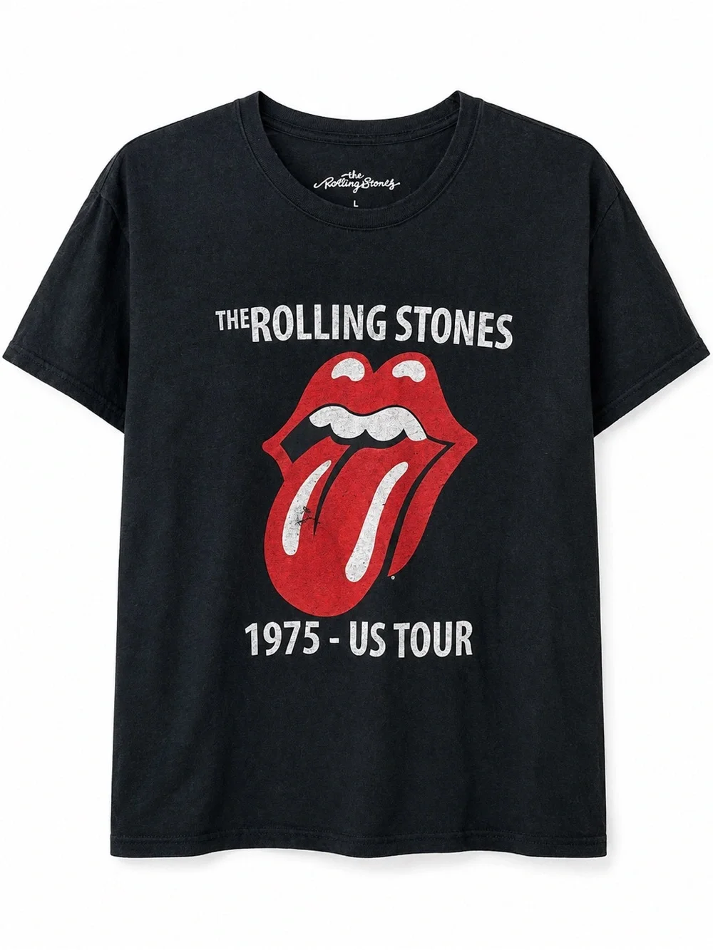 The Rolling Stones 1975 US Tour Black Graphic Band T Shirt Size L Rock Tee